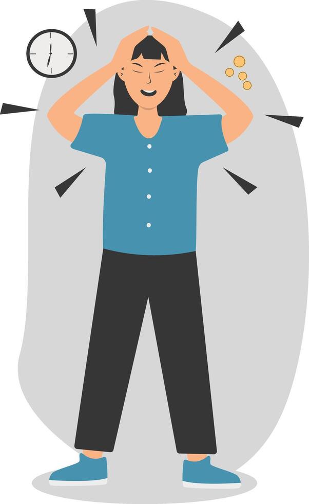 Young Woman Mental Disorder in Cartoon Design. vector