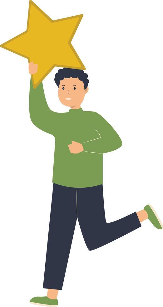 Young Man Giving Star Illustration in Cartoon Design. vector