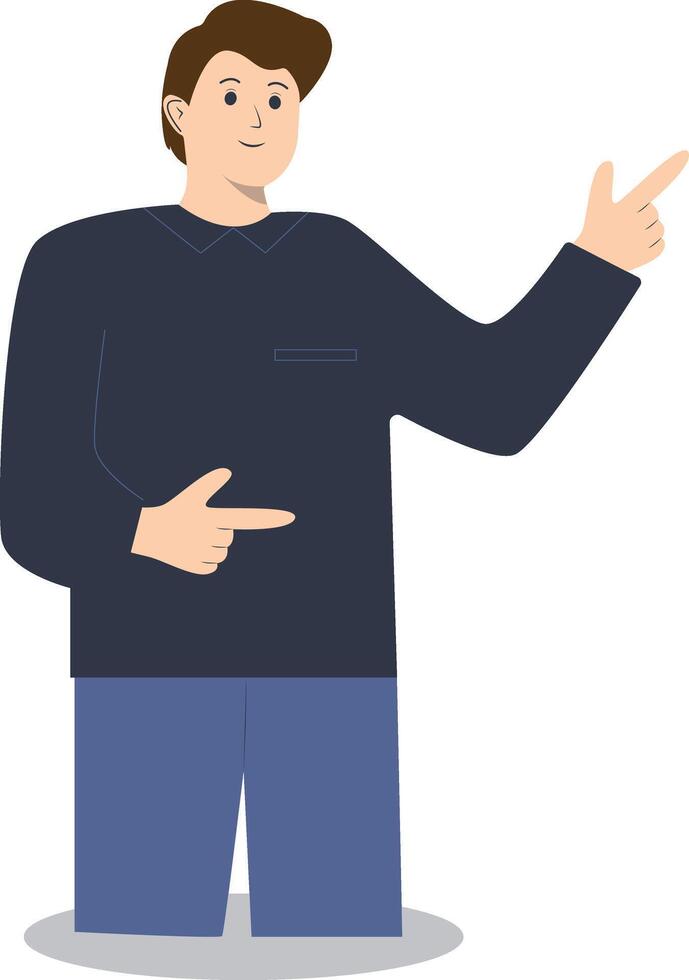 Happy Man Pointing Character in Cartoon Design vector