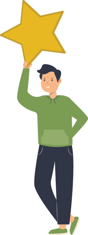Young Man Giving Star Illustration with Cartoon Design. vector