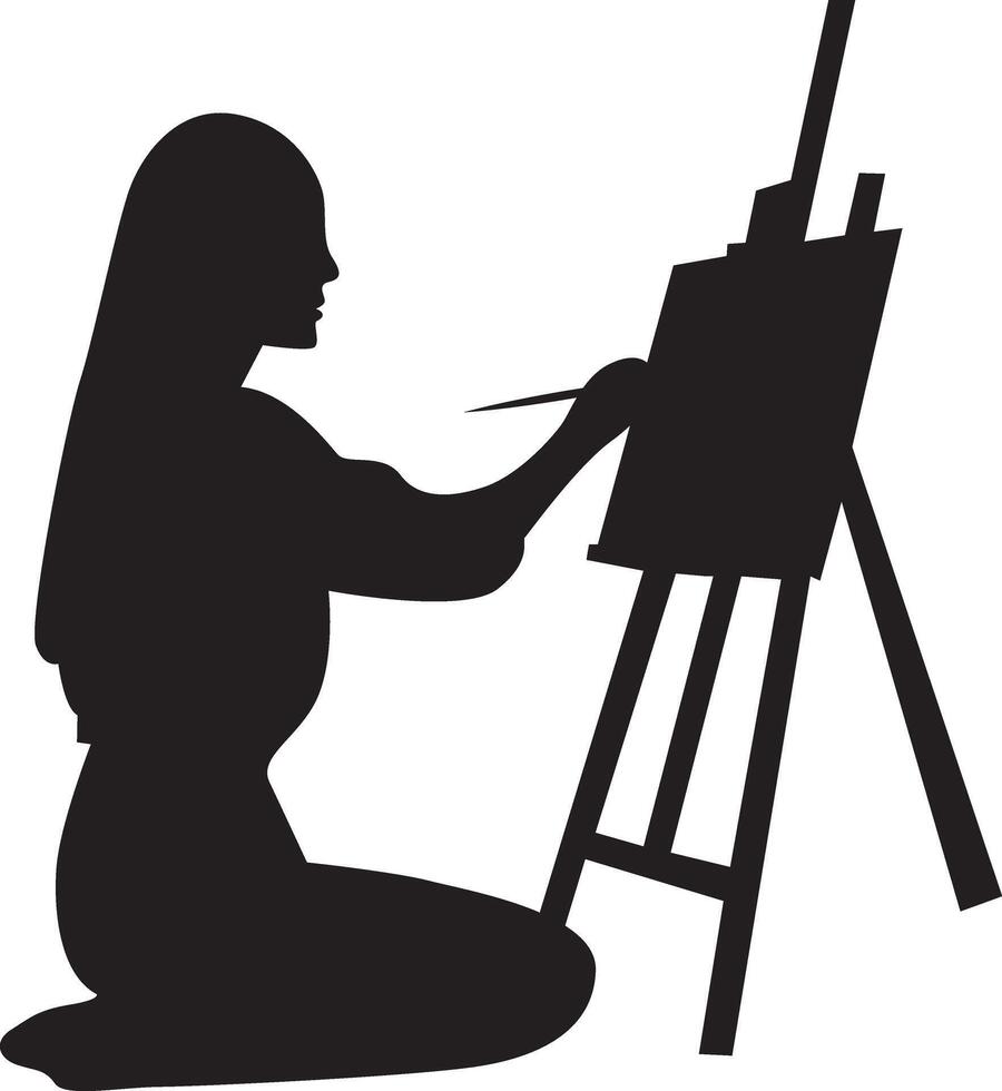 Silhouette of Woman Drawing on Canvas, Isolated on White Background vector
