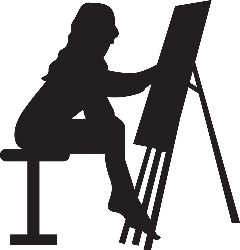 Silhouette of Artist Woman Drawing on Canvas. vector