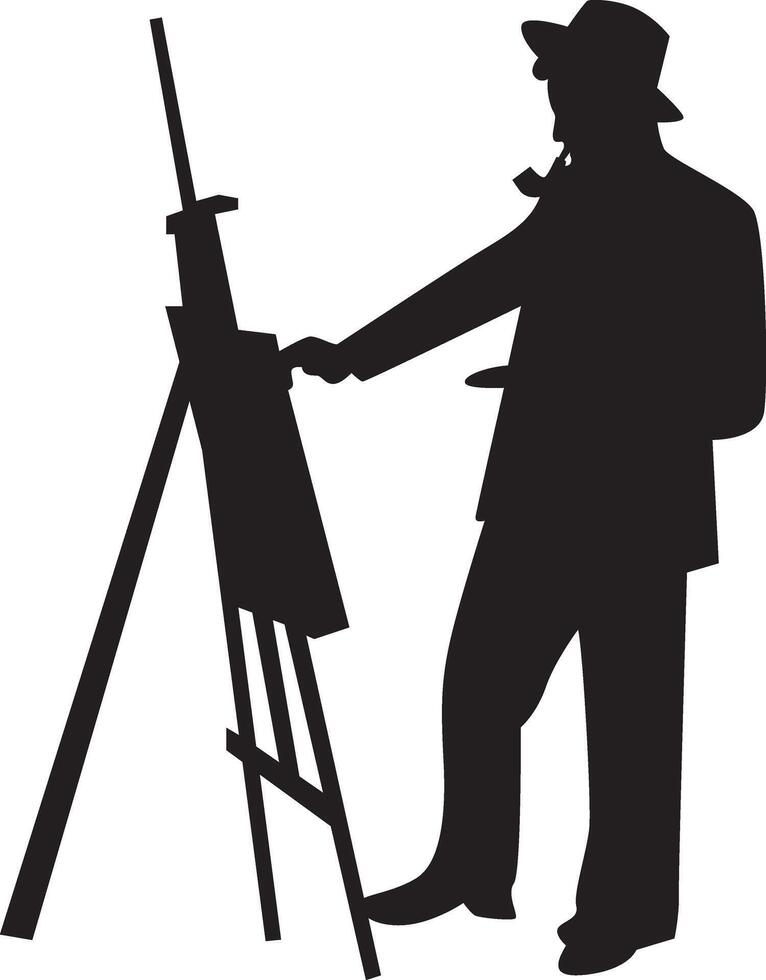 Silhouette of Artist Man Drawing on Canvas in Flat Design vector