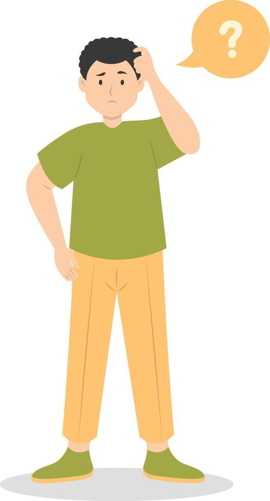 Man Think and Solve Question in Cartoon Concept. vector
