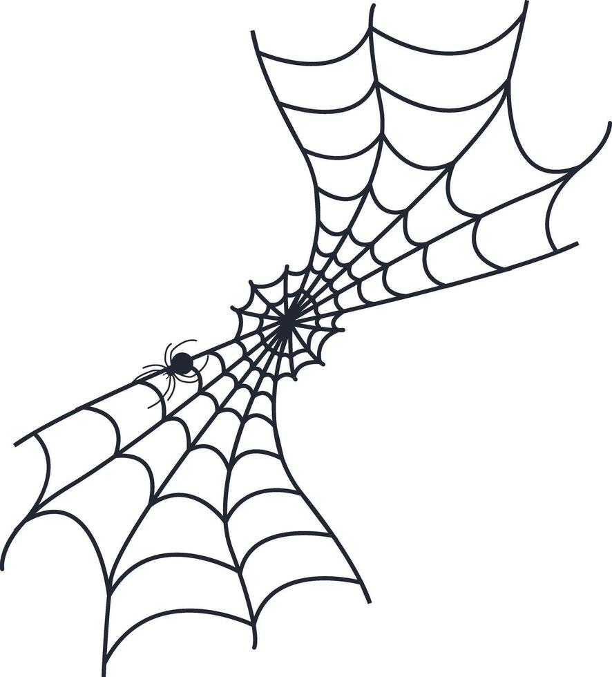 Hand Drawn Halloween Spider Web in Flat Design. Isolated on White Background vector