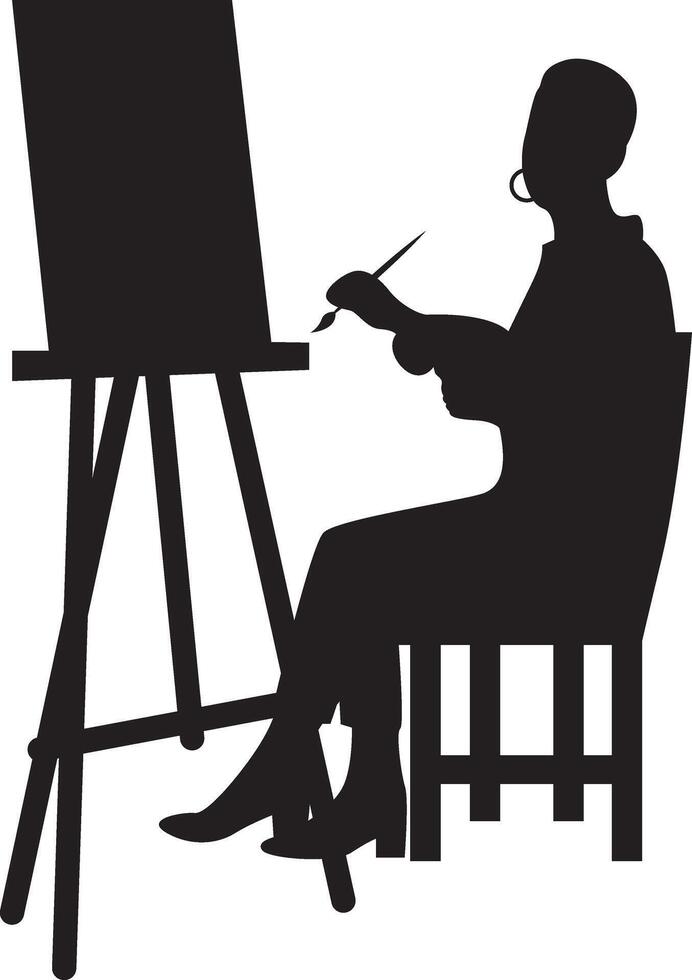 Silhouette of Artist Man Drawing on Canvas. vector