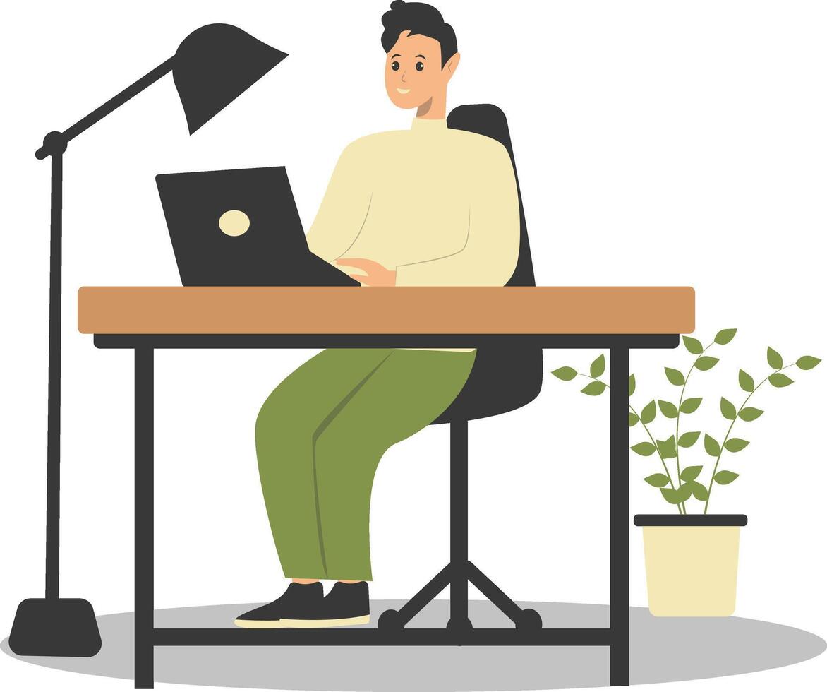 Illustration of Happy Man Programmer Working at Home. Isolated on White Background vector