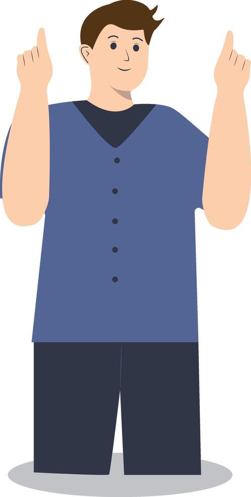 Happy Man Pointing Character with Cartoon Design vector