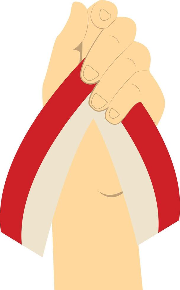 Hand Carrying Indonesian Flag with Cartoon Design. vector
