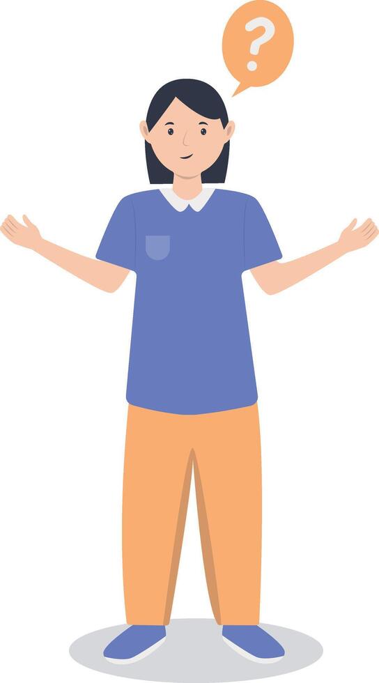 Young Woman Thinking and Asking Question with Cartoon Design vector