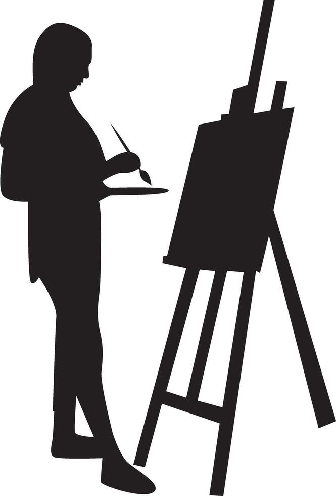 Silhouette of Artist Woman Drawing on Canvas vector