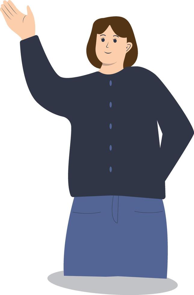 Happy Woman Pointing Character. Isolated on White Background. vector