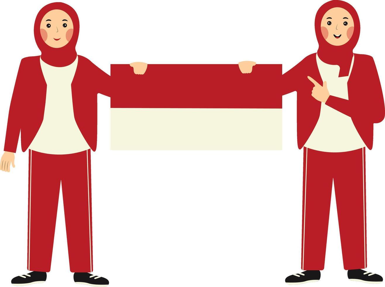 Indonesian Hijab Women Holding Indonesian Flag. vector