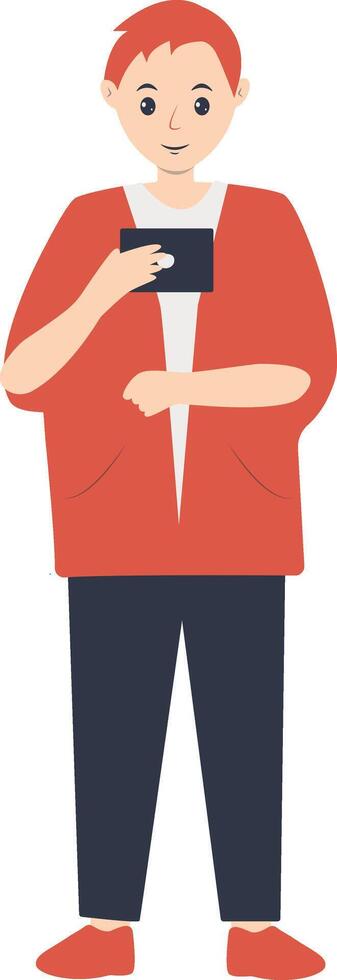 Young Man Holding Technology Device vector