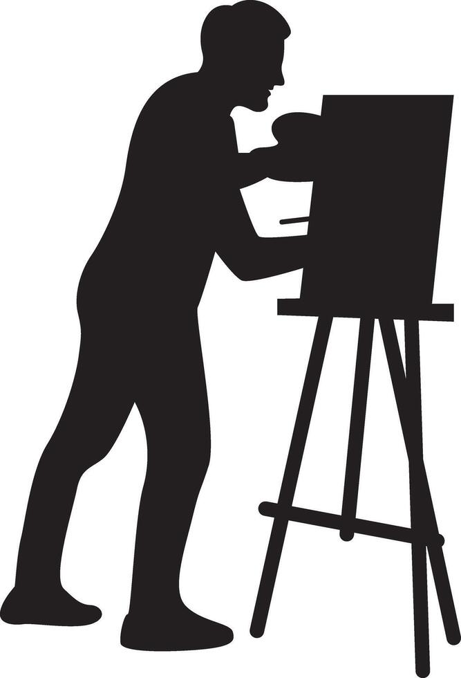 Silhouette of Artist Man Drawing on Canvas vector