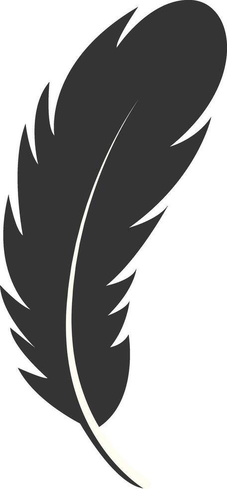 Black Silhouette of Majestic Feather, Isolated on White Background. vector