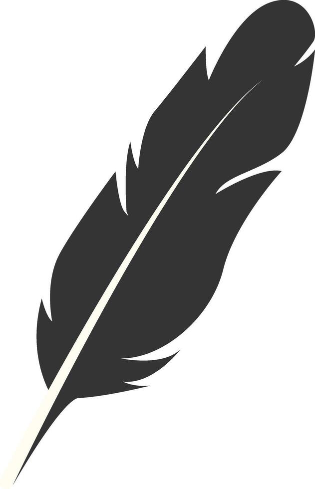 Black Silhouette of Majestic Feather. Bird Feather on White Background. vector