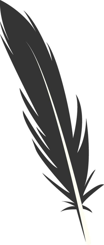 Black Silhouette of Majestic Feather, Isolated on White Background, vector
