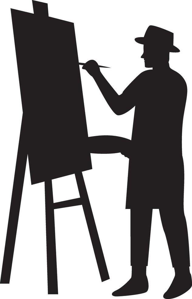 Silhouette of Artist Man Drawing on Canvas. Isolated on White Background vector