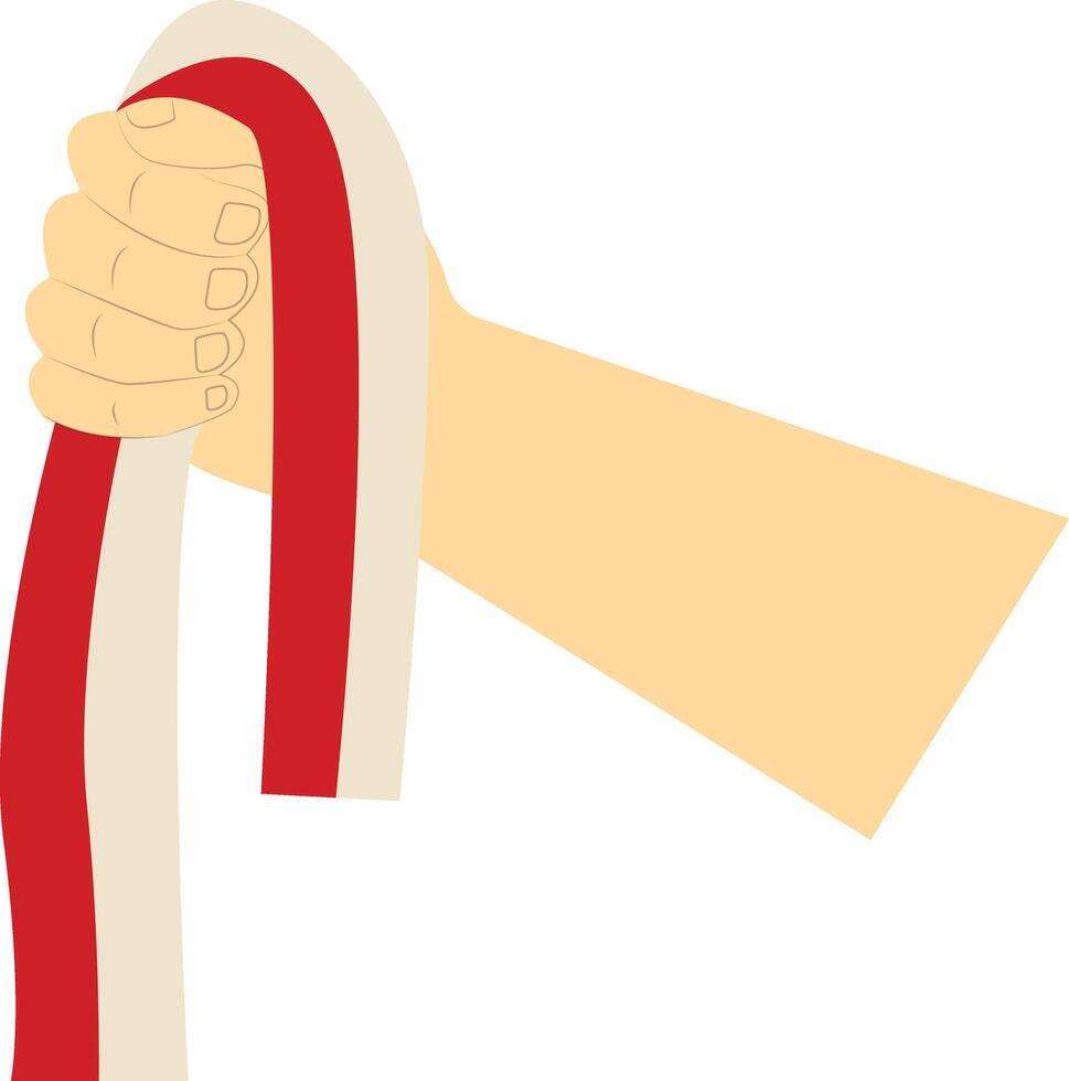 Hand Carrying Indonesian Flag on White Background. vector