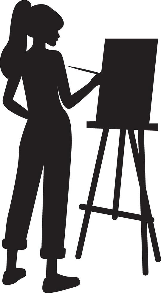 Silhouette of Woman Drawing on Canvas vector