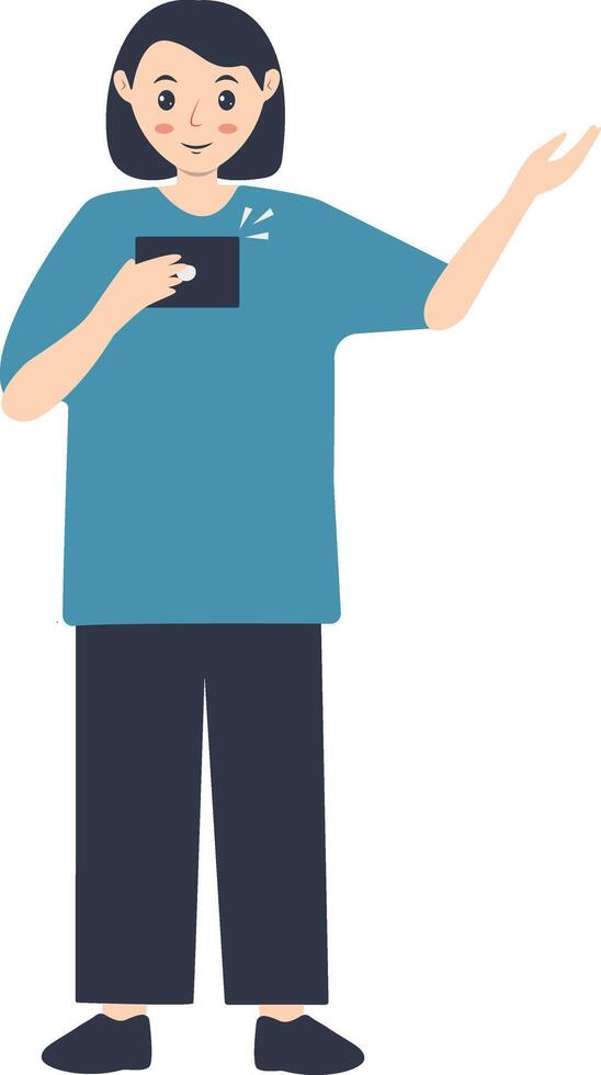 Young Woman Holding Technology Device vector