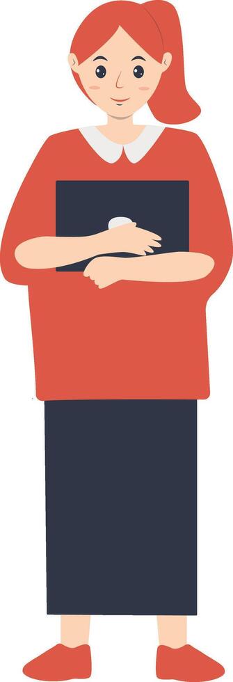 Young Woman Holding Technology Device. vector
