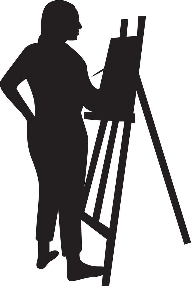 Silhouette of Woman Drawing on Canvas in Simple Design vector