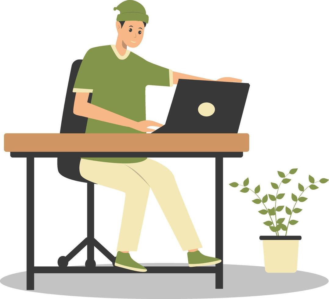 Man Programmer Working at Home. vector