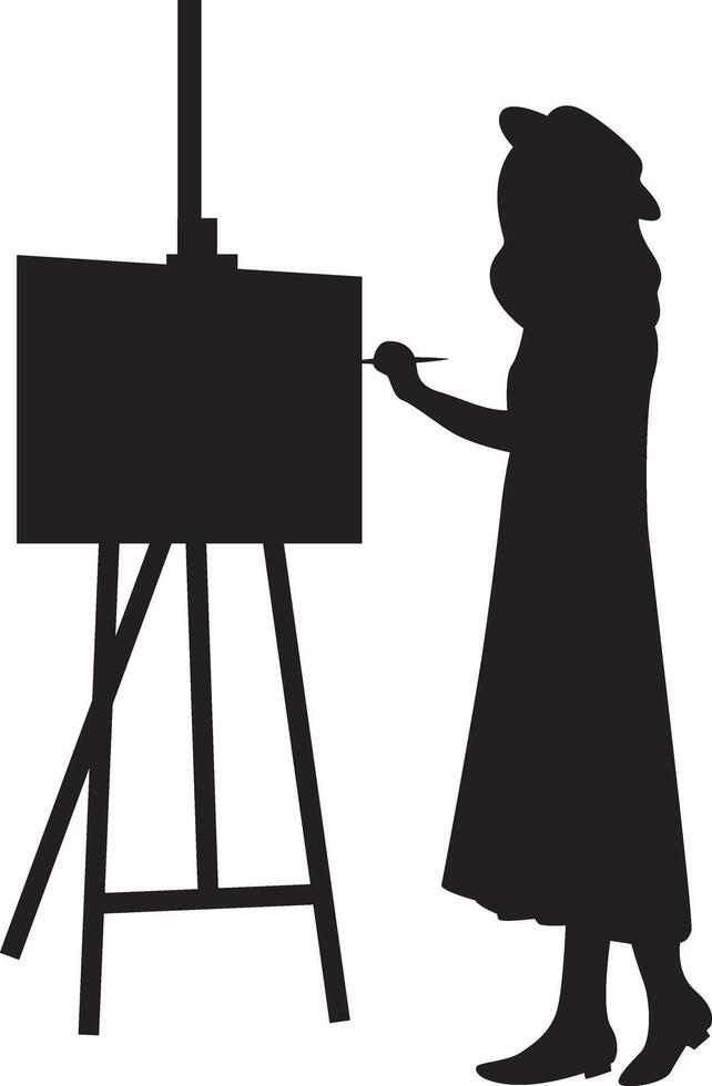 Silhouette of Woman Drawing on Canvas. vector