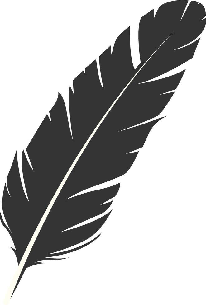 Black Silhouette of Majestic Feather with Flat Design. vector
