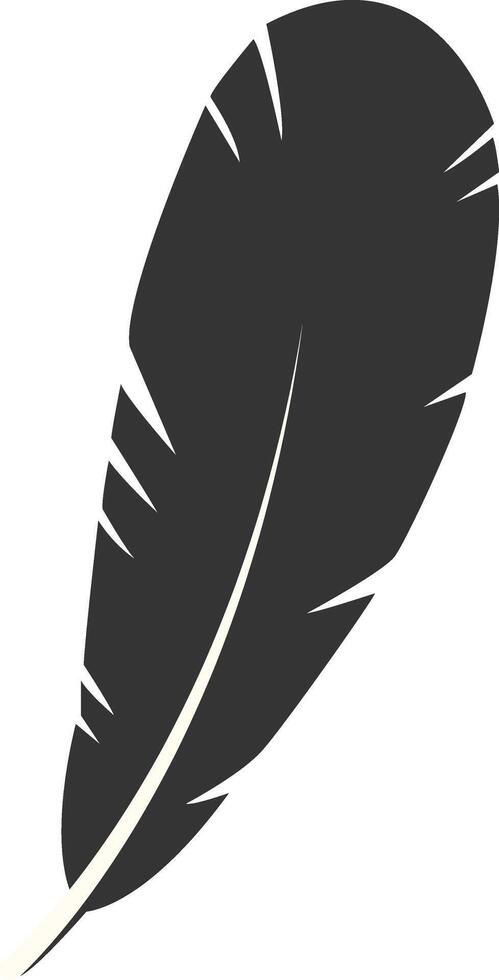 Silhouette of Majestic Feather with Simple Design. Isolated on White Background. vector