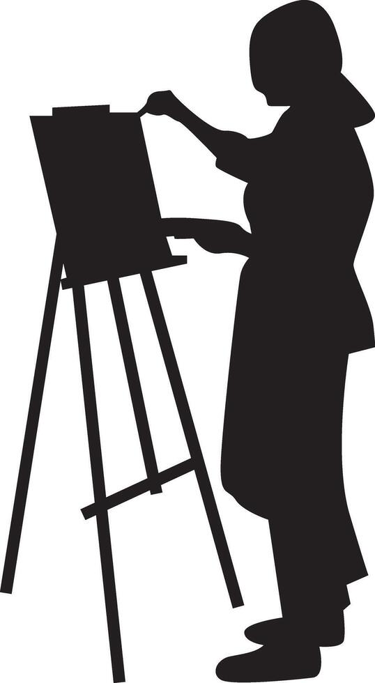 Silhouette of Woman Drawing on Canvas Isolated on White Background. vector