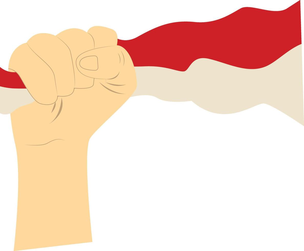 Hand Carrying Indonesian Flag. Isolated on White Background. vector