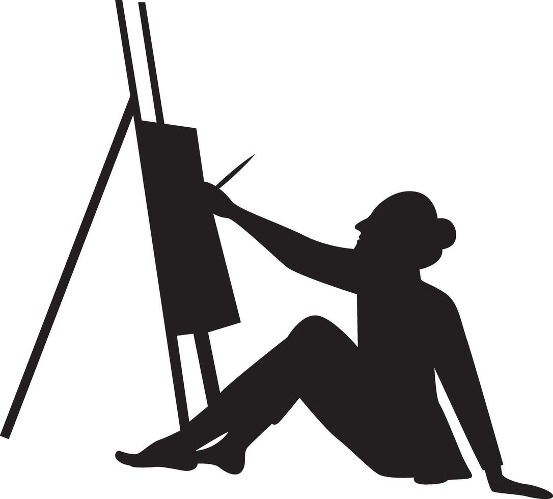 Silhouette of Woman Drawing on Canvas in Flat Design vector