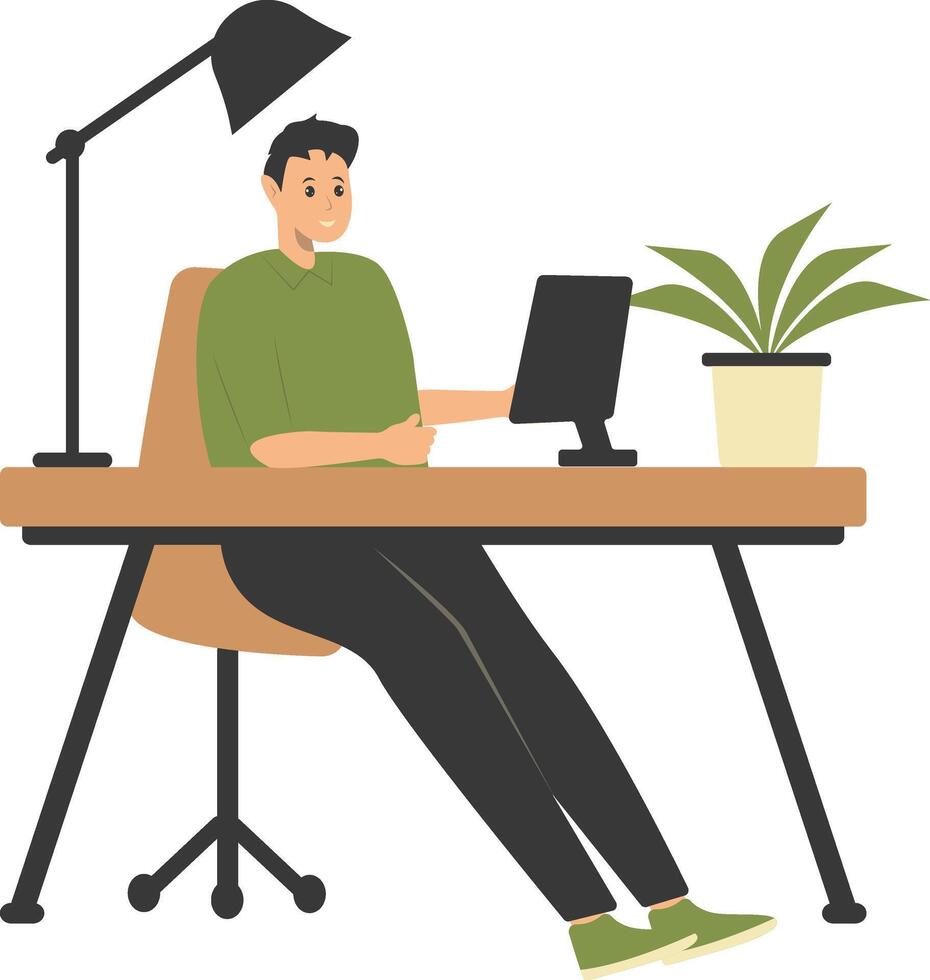 Illustration of Man Programmer Working on Laptop vector