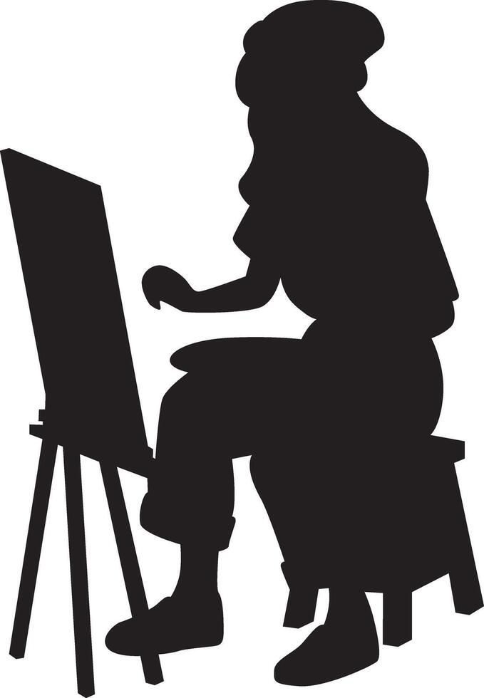 Silhouette of Woman Drawing on Canvas with Flat Design vector