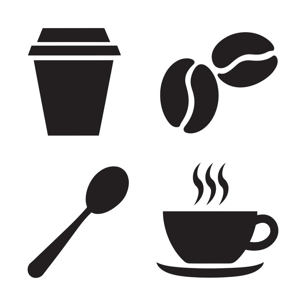 Coffee icons including cup beans spoon and hot beverage silhouette isolated on white background vector