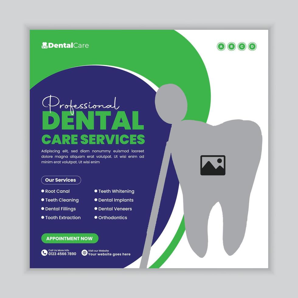 Professional dental care banner template for social media or websites, perfect for promoting clinics, oral hygiene, and dental services vector