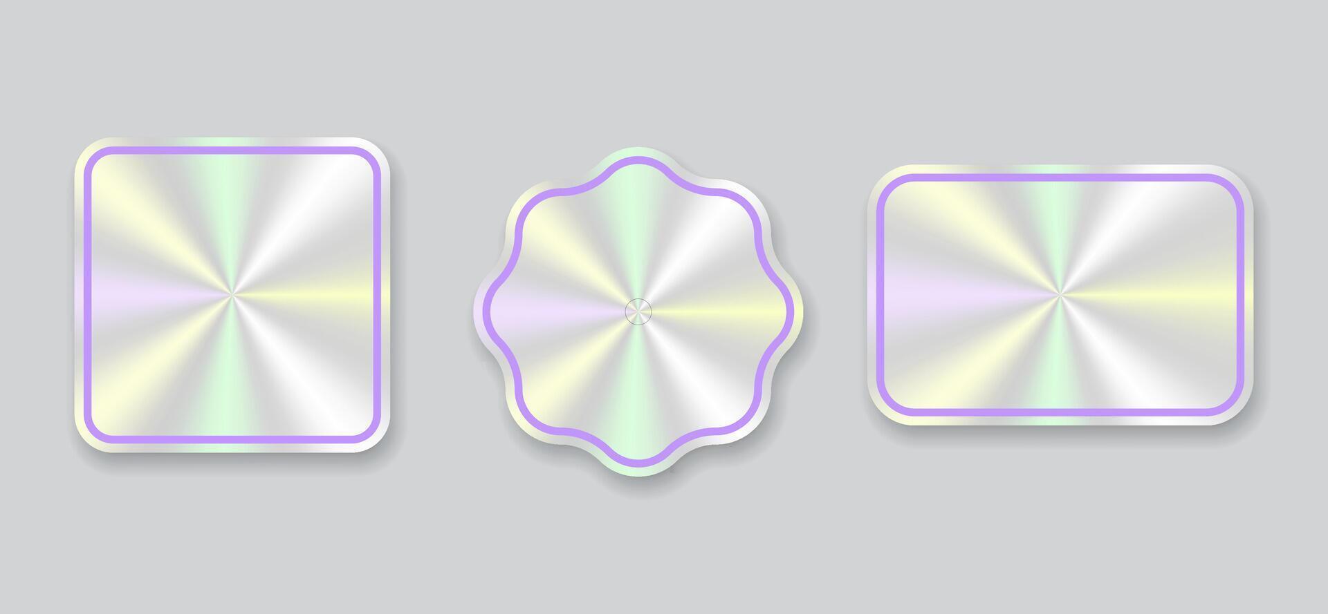 Shiny pastel holographic star diamond and scalloped frames with metallic glow vector