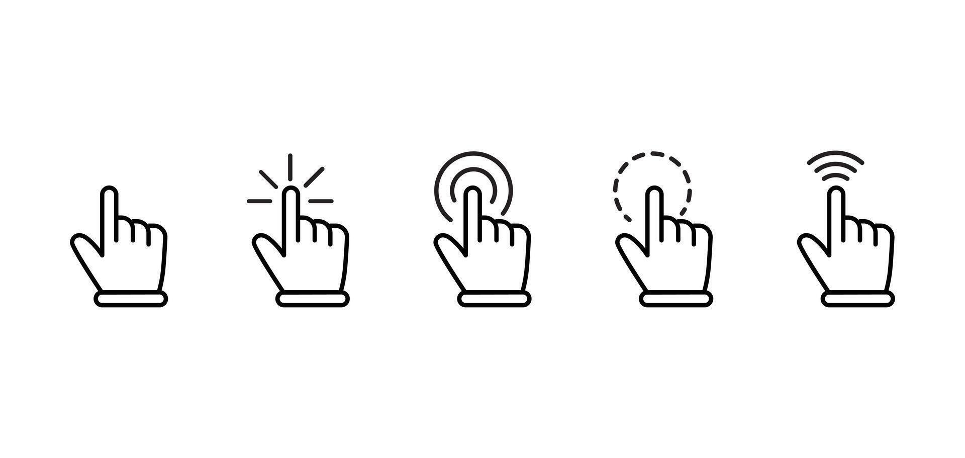 Hand Click Gesture Icon Set in Minimal Line Style for Touch Interface UI and Mobile App Design vector