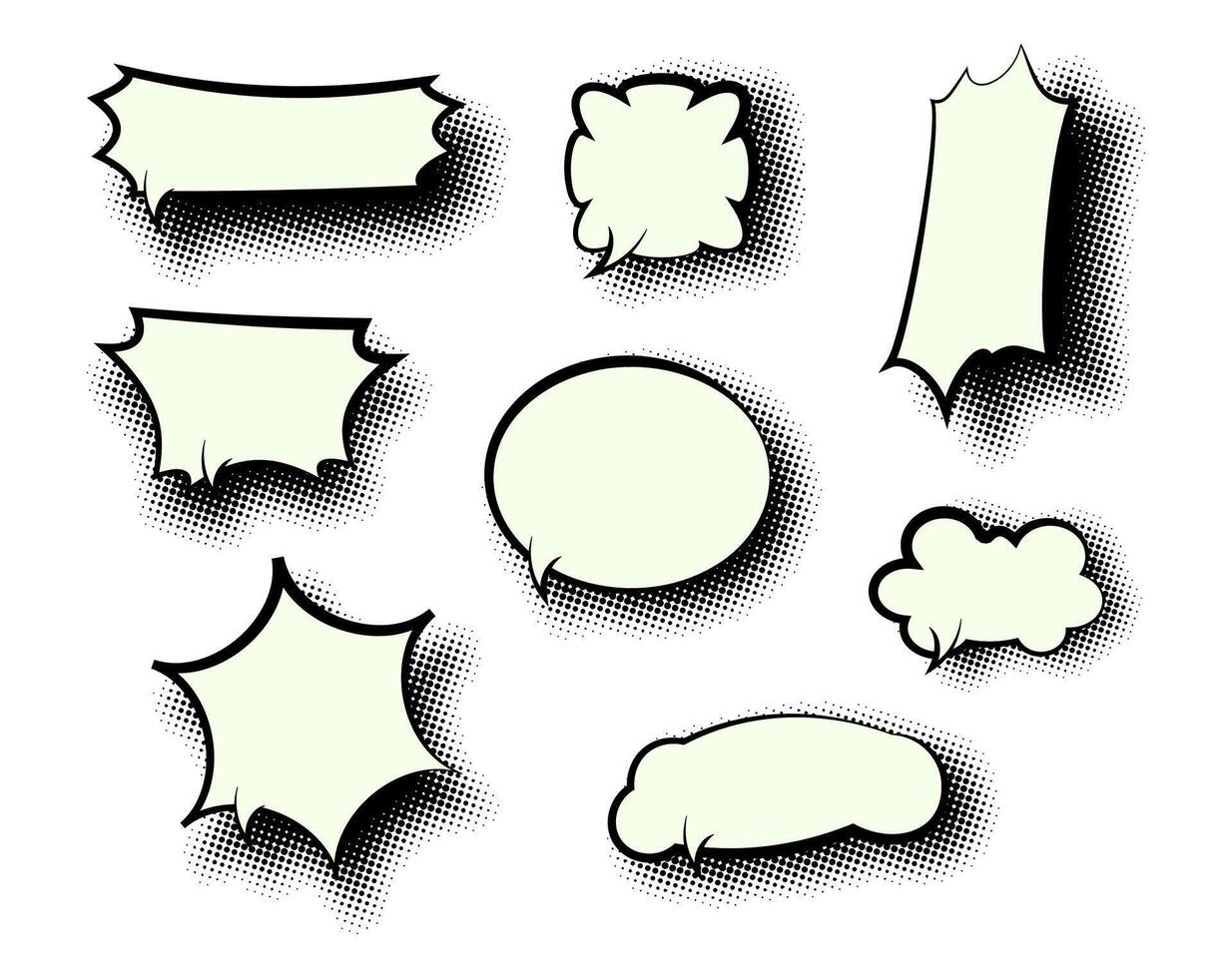 Comic Text Bubble Speech Cloud Collection with Halftone Style for Pop Art Projects vector
