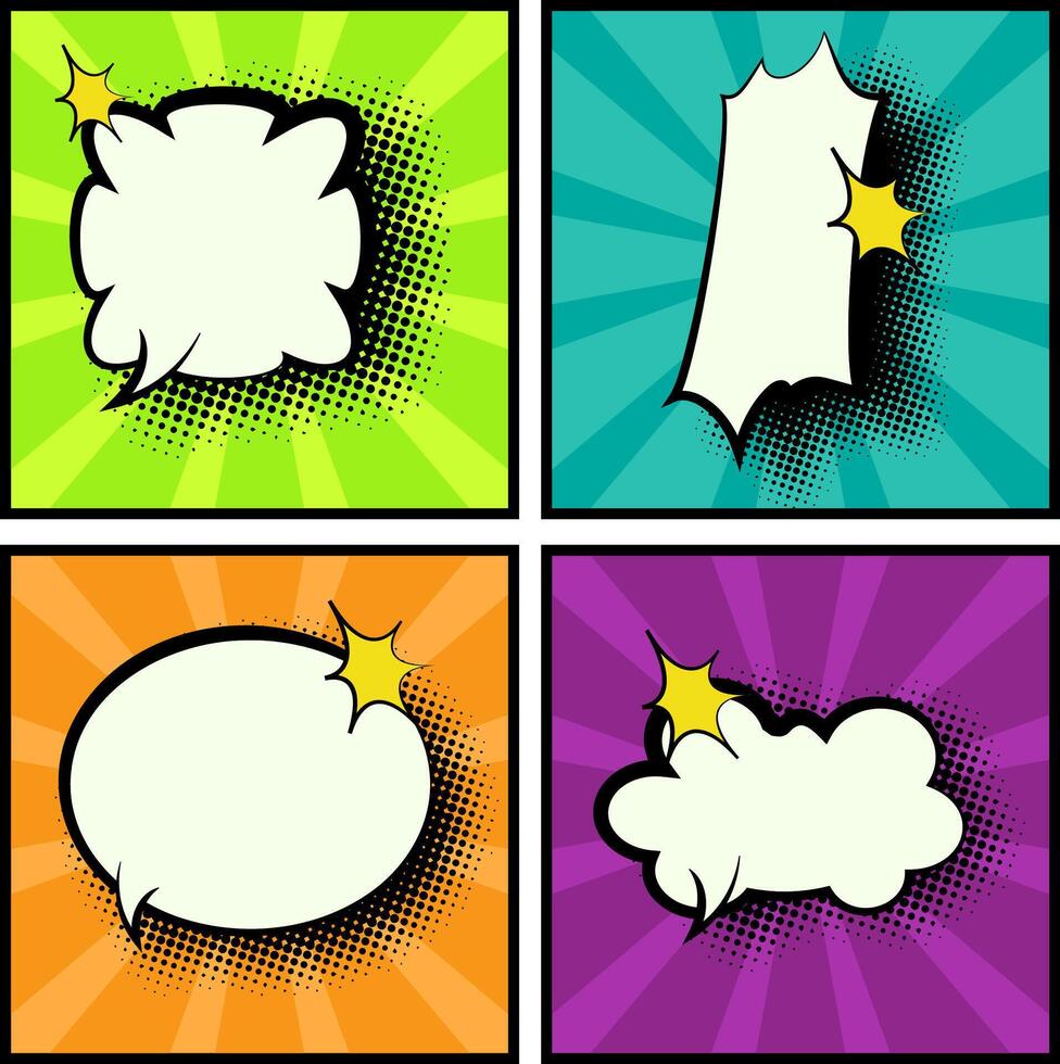 Comic Text Bubble and Speech Cloud Set with Halftone Style for Pop Art Projects vector