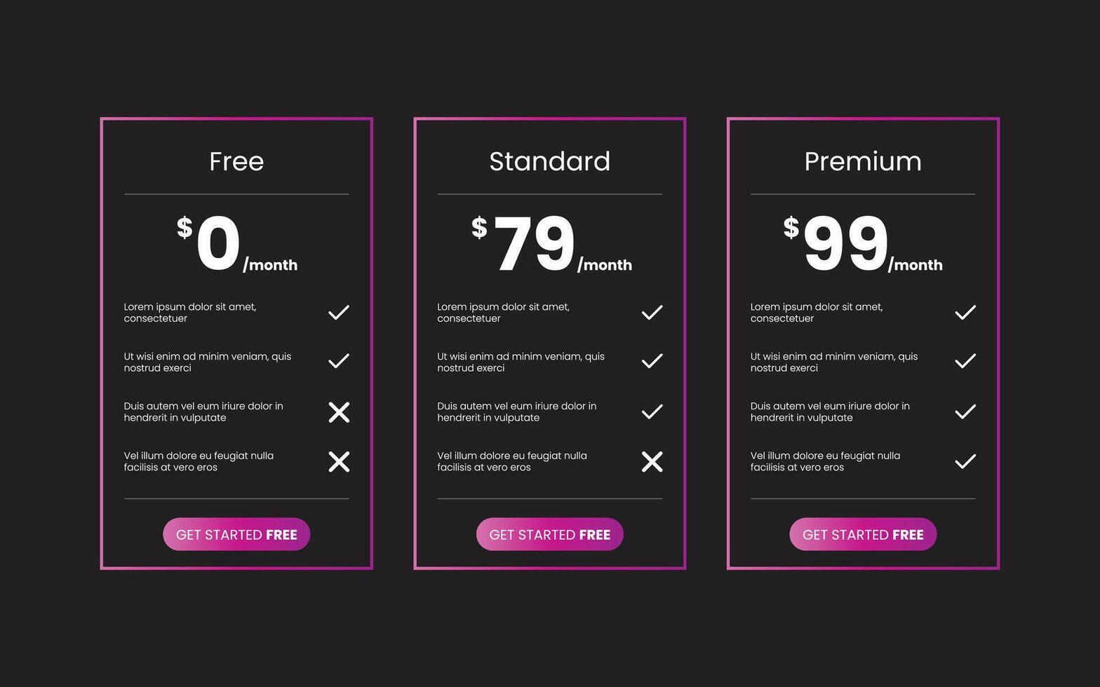 Modern Pricing Table Template for Websites and Applications vector