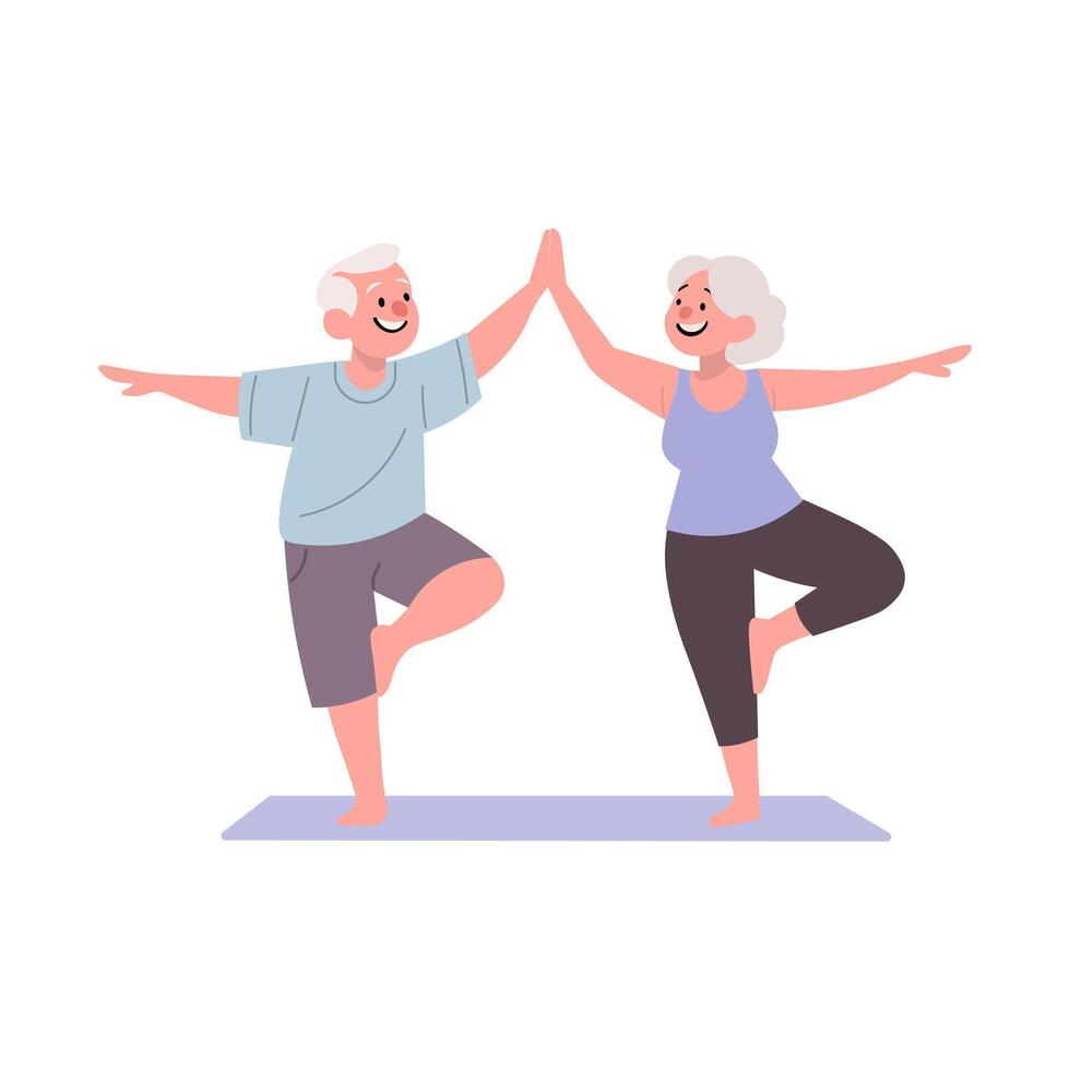 Seniors doing yoga together vector