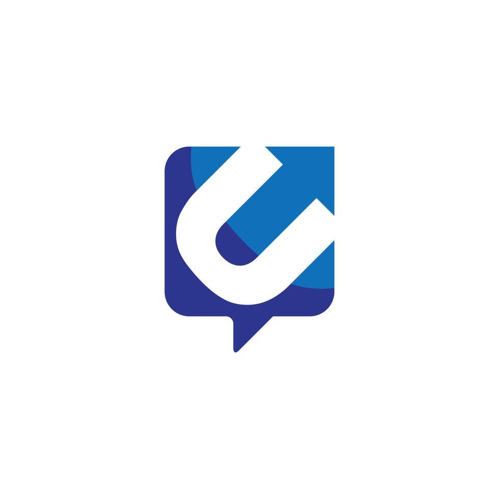 square speech bubble with a diagonal U forming an arrow vector