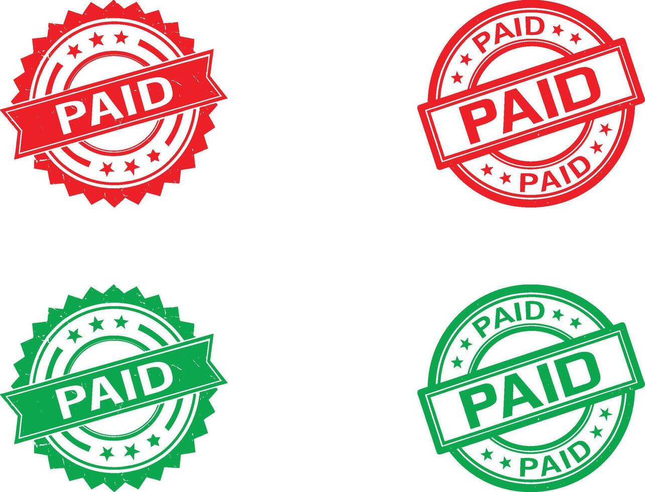 Set of four red and green paid stamps isolated on transparent background vector