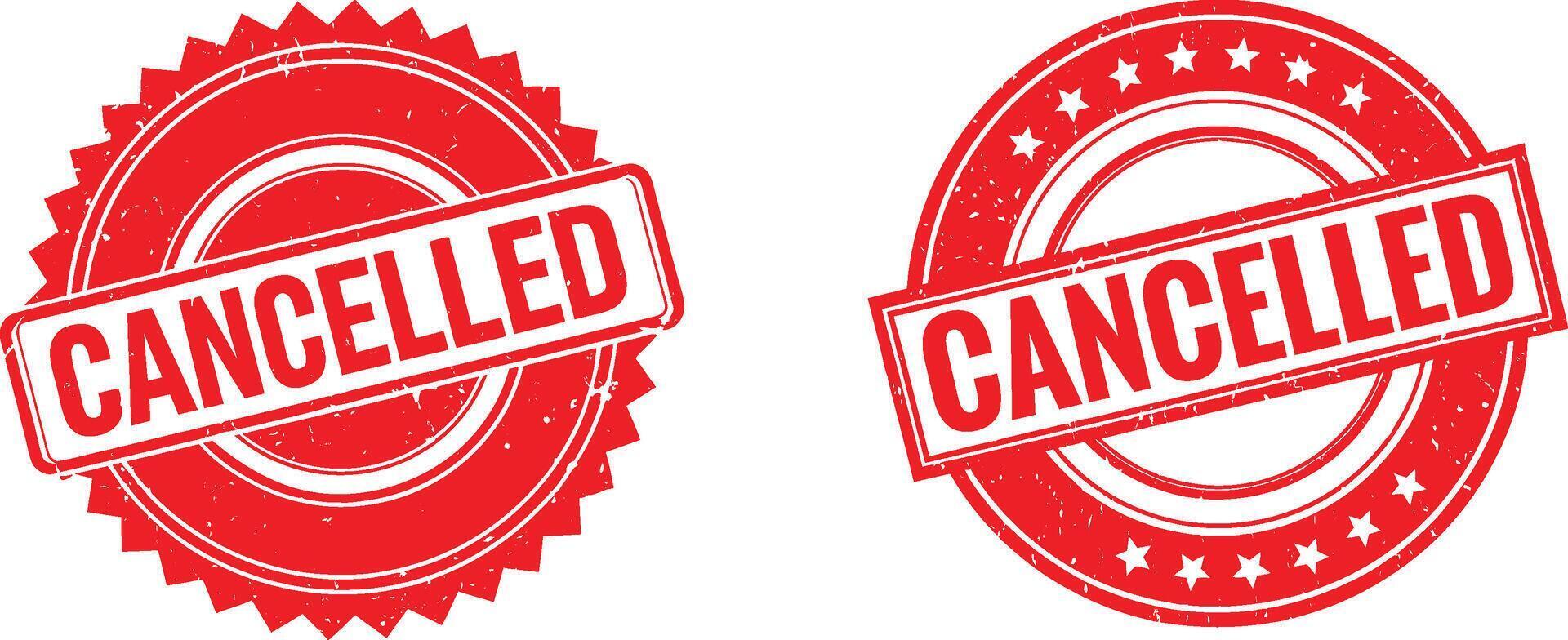 Two red grunge style cancelled stamps isolated on transparent background vector