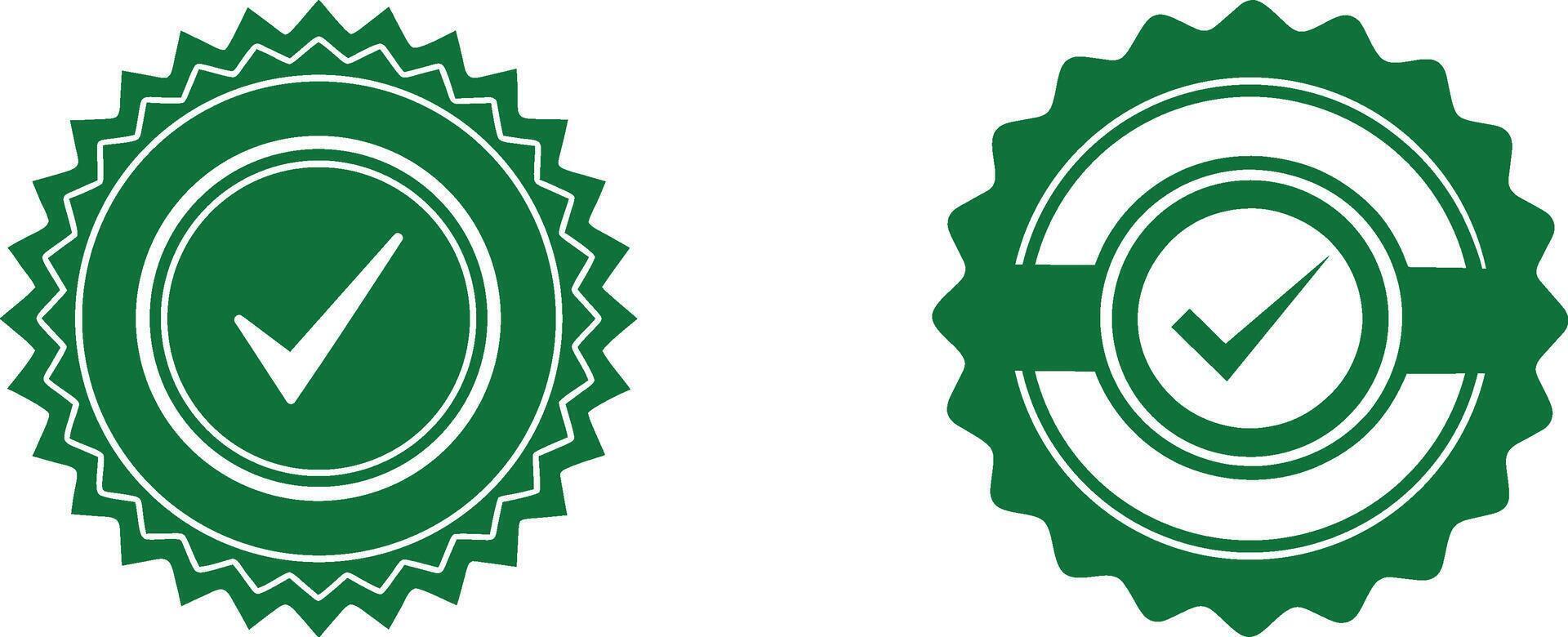 Two green check mark badges isolated on transparent background vector