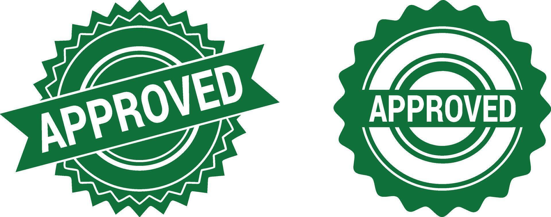 Two green approved seals with starburst edges isolated on transparent background vector